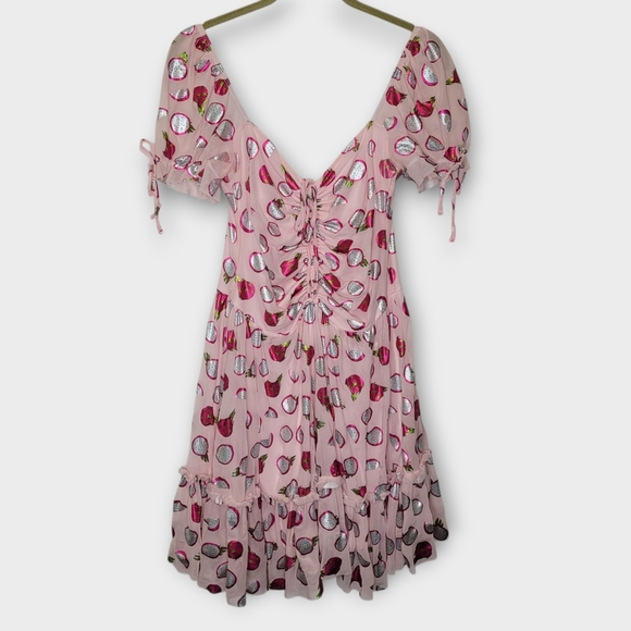 BlackMilk Dragon Fruit Tea Party Mini Dress L Pink Metallic Fairy Kei Kawaii - Picture 3 of 8